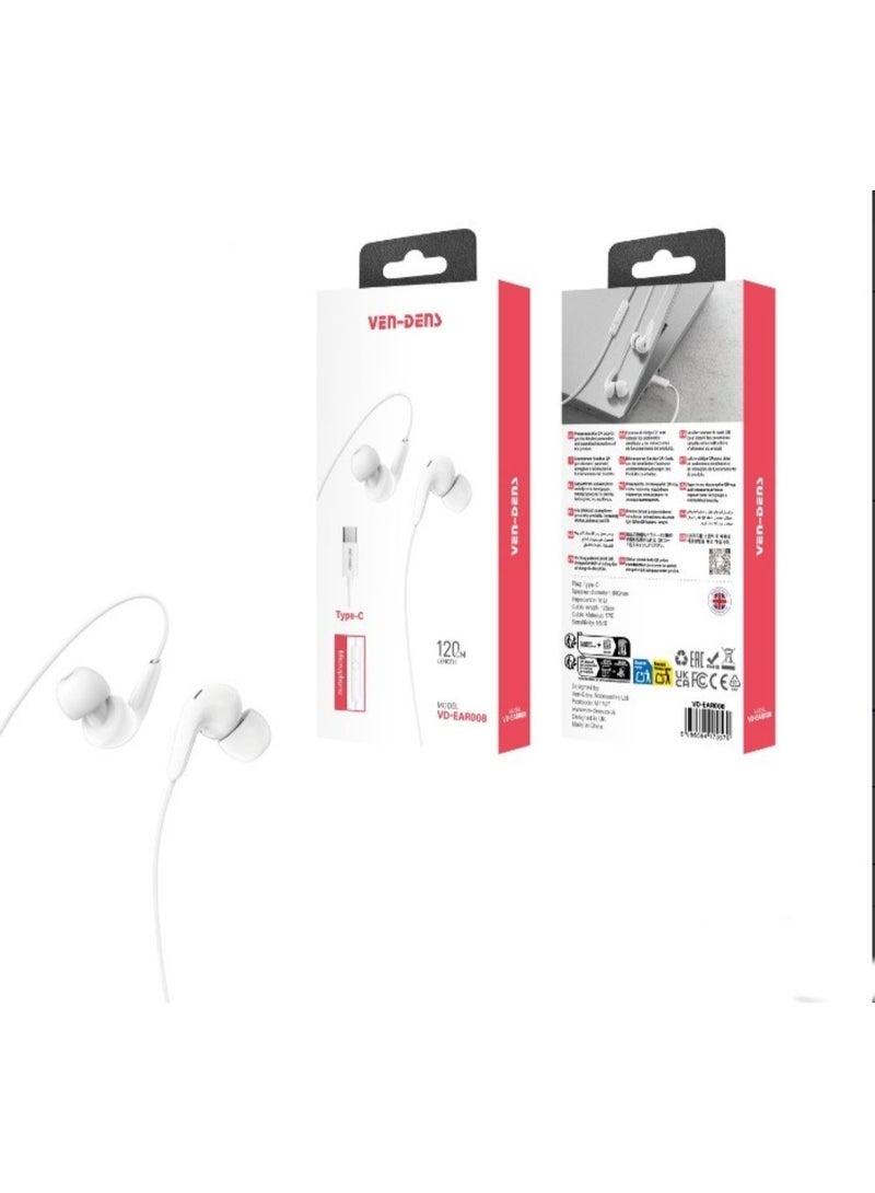 فين ديونز سماعات رياضية سلكية من نوع Type-C طراز VD-EAR008، تتميز بثباتها المحكم وصوتها النقي وميكروفونها المدمج. - Image 1